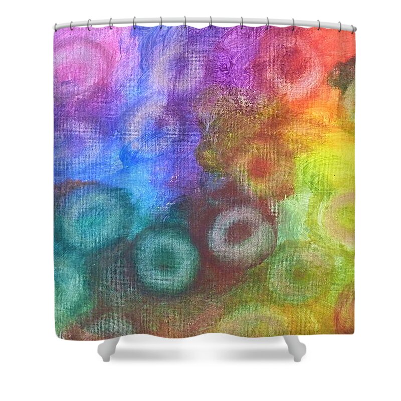 Polychromatic Rbc's Shower Curtain featuring the painting Polychromatic RBC's by Amelie Simmons