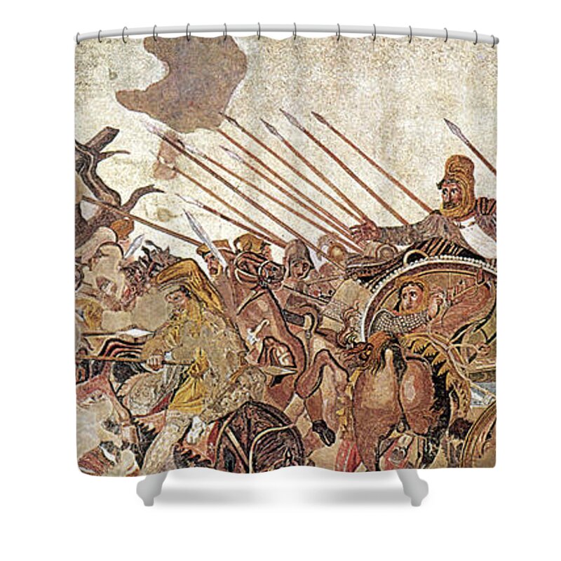 Archeology Shower Curtain featuring the photograph Pompeii, Alexander Mosaic, Battle by Science Source