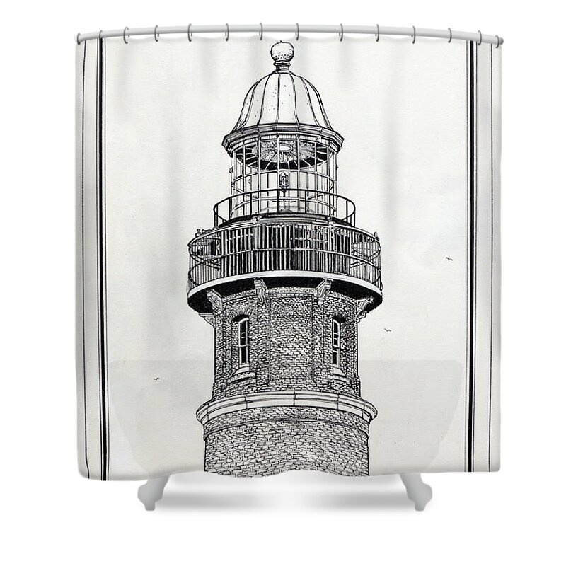 Ponce De Leon Inlet Lighthouse Shower Curtain featuring the drawing Ponce De Leon Inlet Lighthouse by Ira Shander