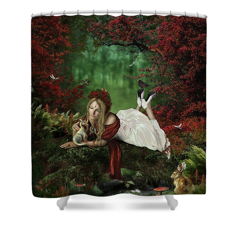 Fantasy Shower Curtain featuring the digital art Pondering by FireFlux Studios