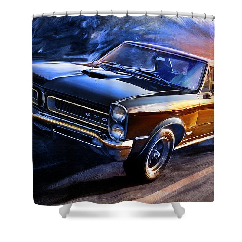 Pontiac Tempest Gto Shower Curtain featuring the digital art 1965 Pontiac Tempest GTO Sunset by Garth Glazier