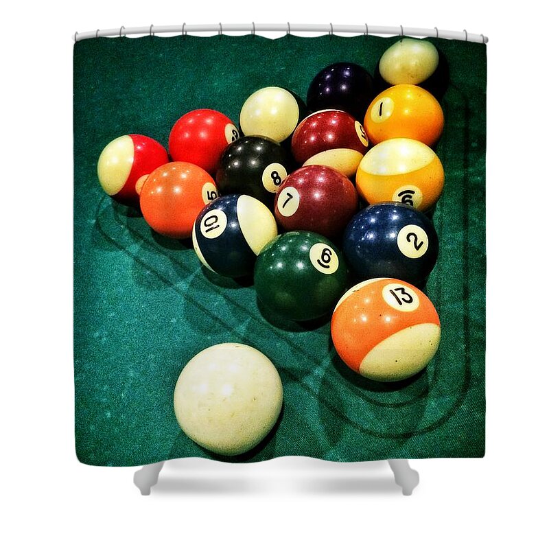 8 Ball Shower Curtain featuring the photograph Pool Balls by Carlos Caetano
