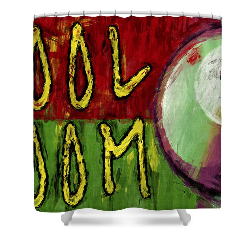 Pool Shower Curtain featuring the digital art Pool Room Sign Abstract by David G Paul