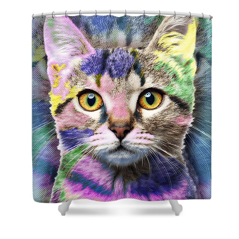 Adorable Shower Curtain featuring the painting Pop Cat by Tony Rubino