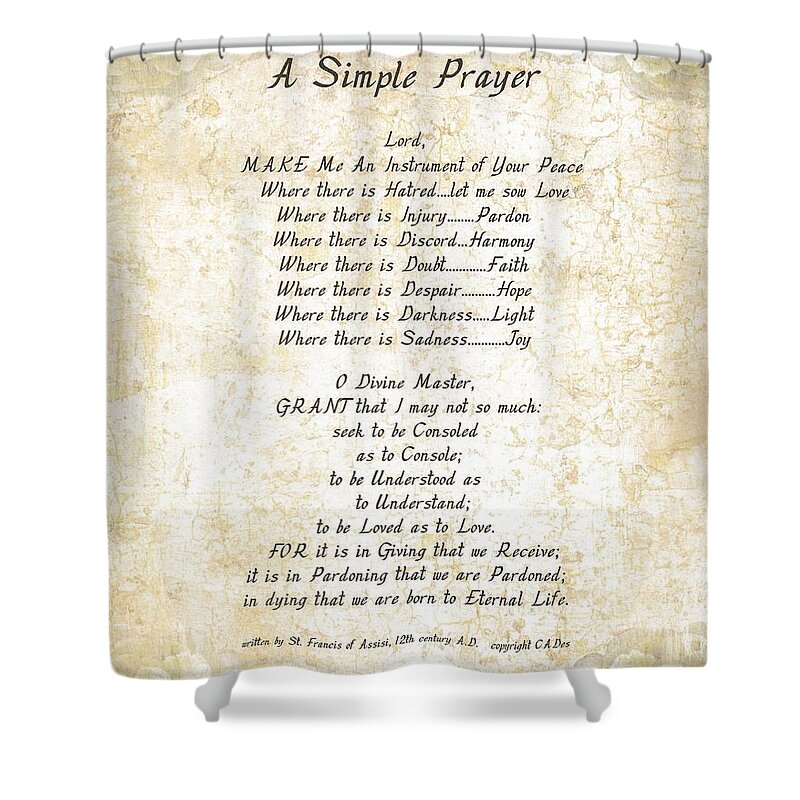 St. Francis Shower Curtain featuring the mixed media Pope Francis St. Francis SIMPLE PRAYER Butterfly Garden by Desiderata Gallery