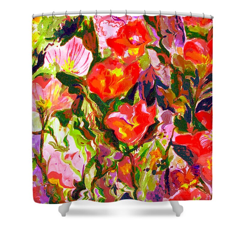 Flowers Shower Curtain featuring the mixed media Poppies by Beth Saffer