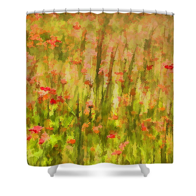 Flowers Meadow Shower Curtain featuring the painting Poppies of Tuscany II by David Letts