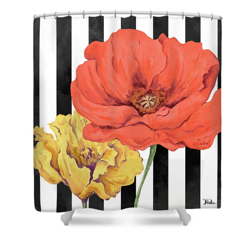 Poppies Shower Curtain featuring the digital art Poppies On Stripes II by Patricia Pinto