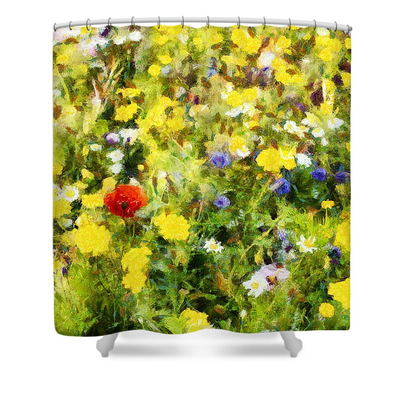 Poppy Shower Curtain featuring the photograph Poppy in wildflowers by Nigel R Bell