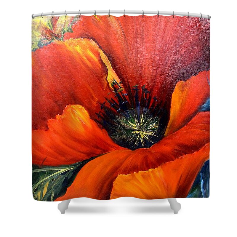 Poppy Shower Curtain featuring the painting Poppy Red by Barbara Haviland