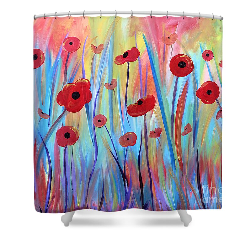 Flowers Shower Curtain featuring the painting Poppy Symphony by Stacey Zimmerman