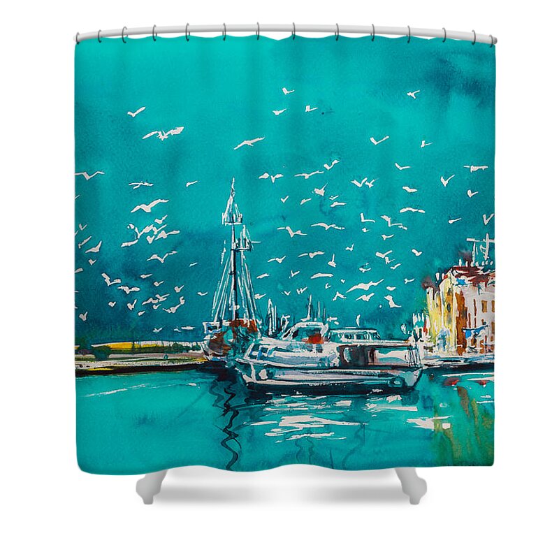 Port Shower Curtain featuring the painting Port by Kovacs Anna Brigitta