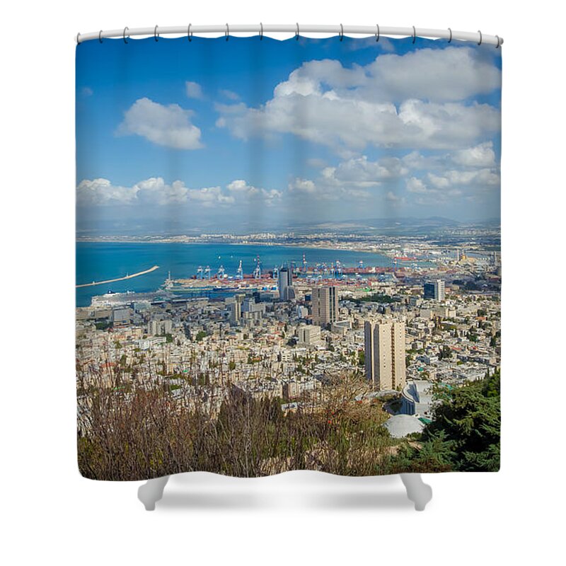 Israel Shower Curtain featuring the photograph Port of Haifa by David Morefield