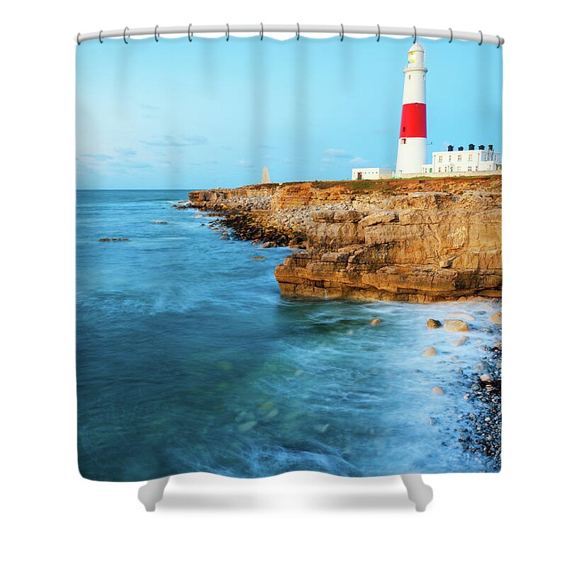 Water's Edge Shower Curtain featuring the photograph Portland Bill Lighthouse, Dorset by Chrishepburn