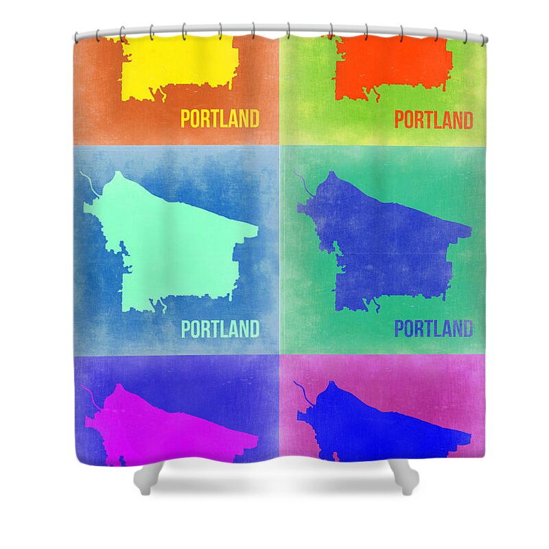 Portland Map Shower Curtain featuring the painting Portland Pop Art Map 3 by Naxart Studio