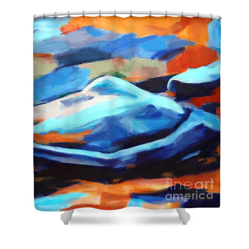 Abstract Nudes Shower Curtain featuring the painting Portrait of a figure by Helena Wierzbicki