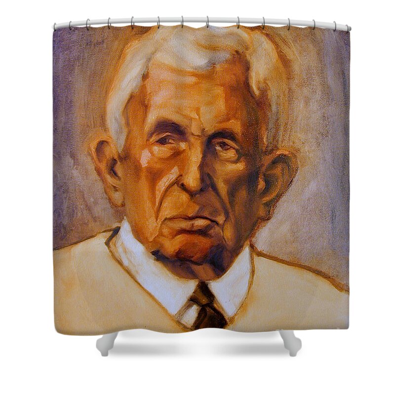Greta Corens Art Shower Curtain featuring the painting Portrait of an older man by Greta Corens