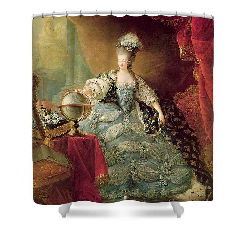 Lorraine Habsbourg Shower Curtain featuring the painting Portrait of Marie Antoinette Queen of France by Jean-Baptise Andre Gautier DAgoty