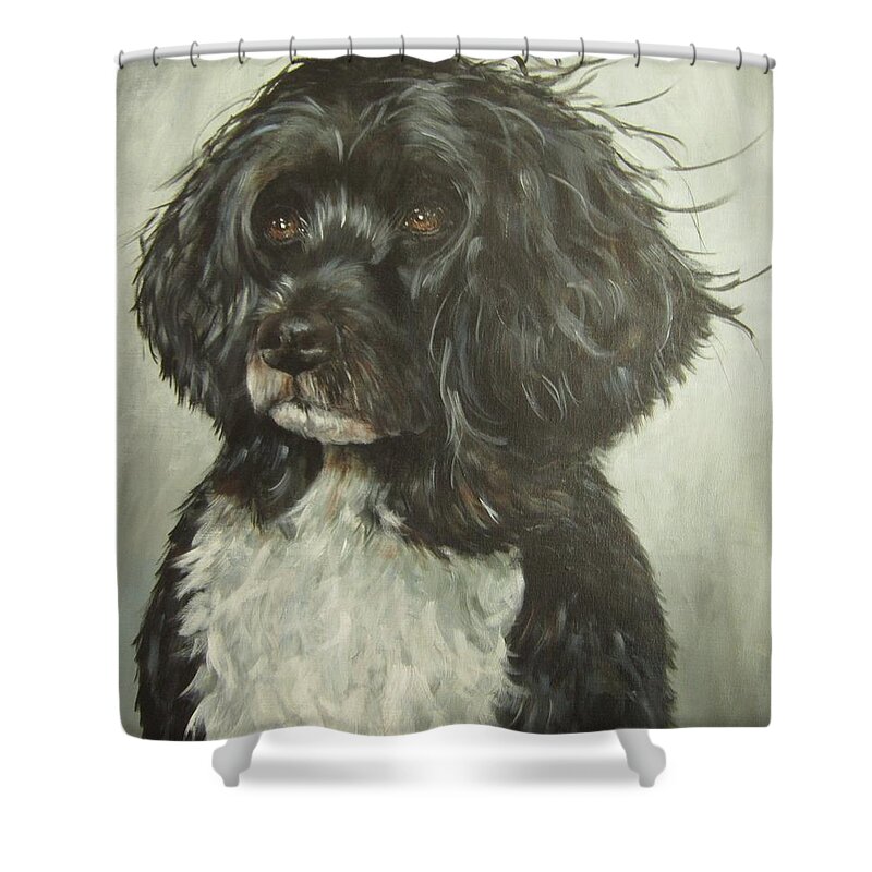 Dogs Shower Curtain featuring the painting Portuguese Water Dog by Elizabeth Ellis