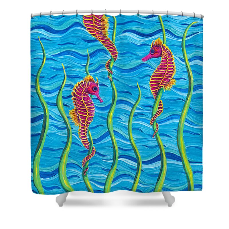 Seahorse Shower Curtain featuring the painting Poseidon's Steed Painting Bomber by Rebecca Parker