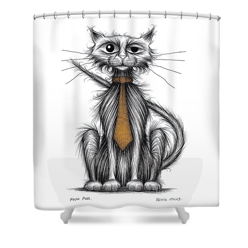 Dapper Cat Shower Curtain featuring the drawing Posh puss by Keith Mills