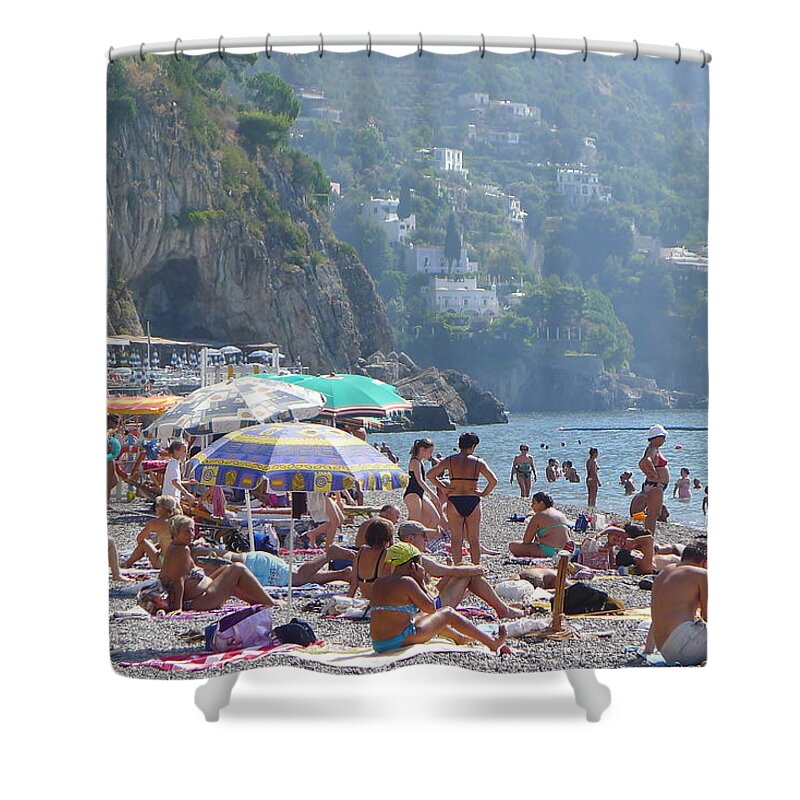  Shower Curtain featuring the photograph Positano - Sono Tutti in Spiaggia by Nora Boghossian