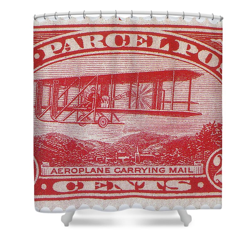 Philately Shower Curtain featuring the photograph Postal Biplane, U.s. Parcel Post Stamp by Science Source