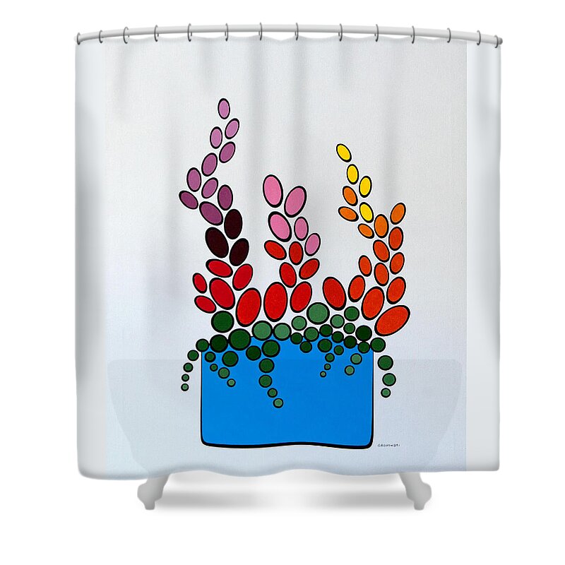 Floral Shower Curtain featuring the painting Potted Blooms - Blue by Thomas Gronowski
