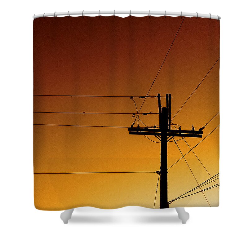 Power Lines Shower Curtain featuring the photograph Power Line Sunset by Don Spenner