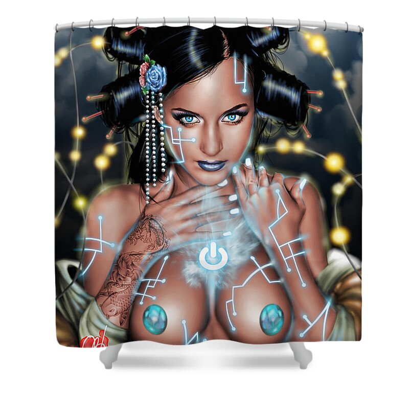 Cyber Shower Curtain featuring the painting Power by Pete Tapang