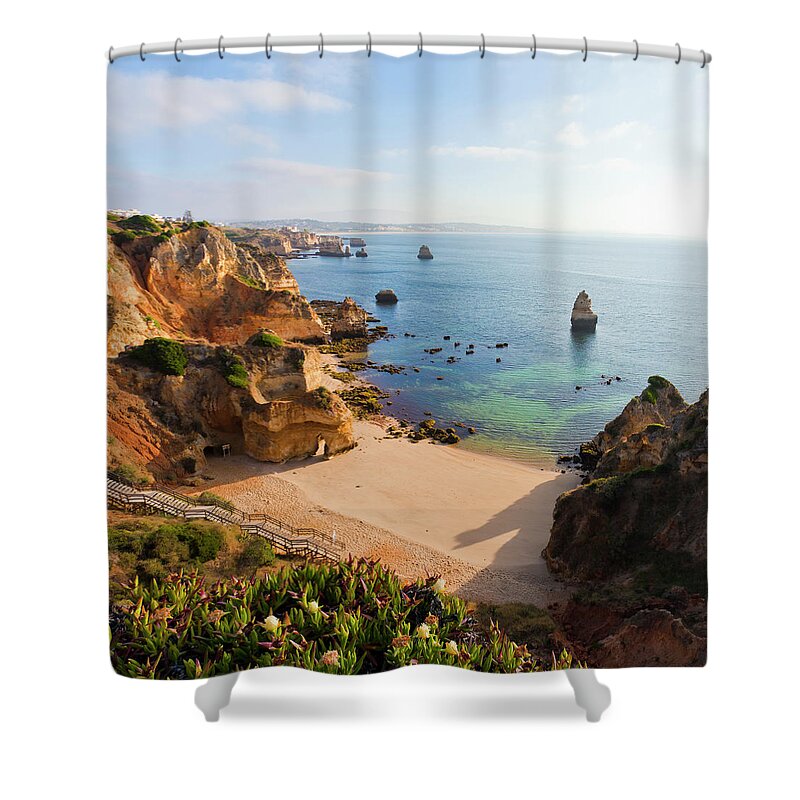 Algarve Shower Curtain featuring the photograph Praia Do Camilo, Lagos, Algarve by Werner Dieterich