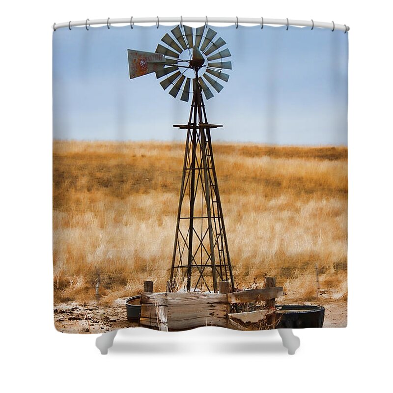Windmill Shower Curtain featuring the photograph Prairie Sentinel by Sylvia Thornton