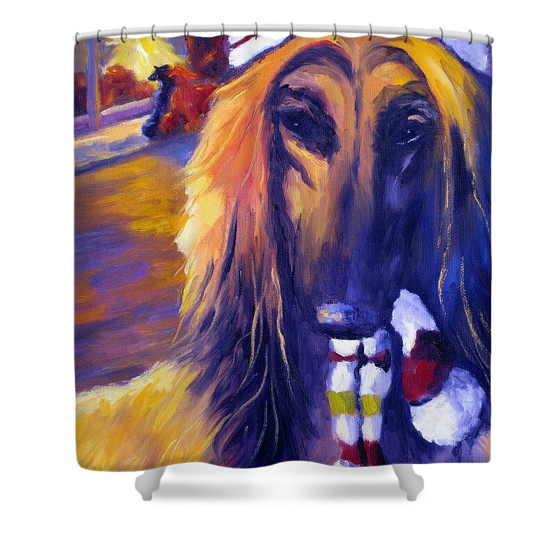 Afghan Hound Shower Curtain featuring the painting Precious Ruby by Terry Chacon