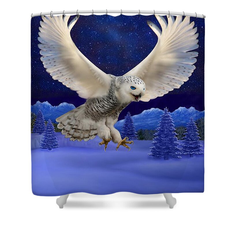Snow White Owl Shower Curtain featuring the digital art Predator by Glenn Holbrook