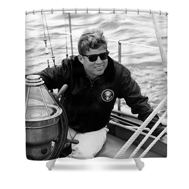 #faatoppicks Shower Curtain featuring the photograph President John Kennedy Sailing by War Is Hell Store