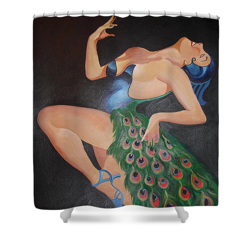1930s Shower Curtain featuring the painting Pretending To Be A Peacock by Taiche Acrylic Art