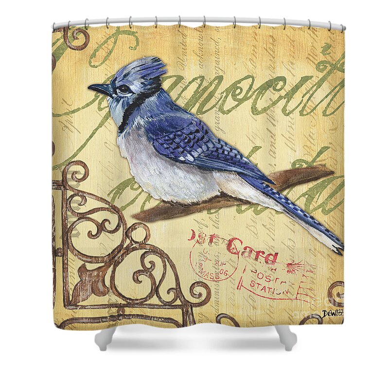 Blue Jay Shower Curtain featuring the painting Pretty Bird 4 by Debbie DeWitt