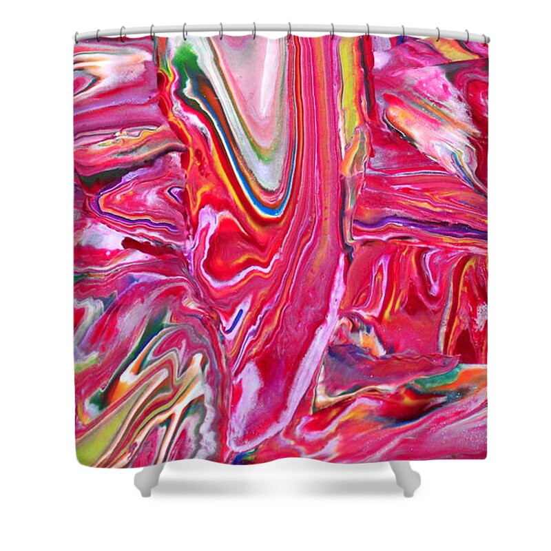 Abstract Shower Curtain featuring the mixed media Pretty in Pink by Deborah Stanley