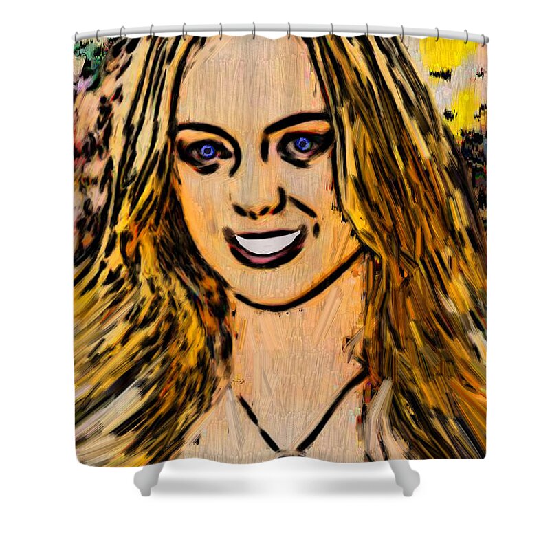 Pretty Shower Curtain featuring the painting Pretty Lady in Blue by Bruce Nutting