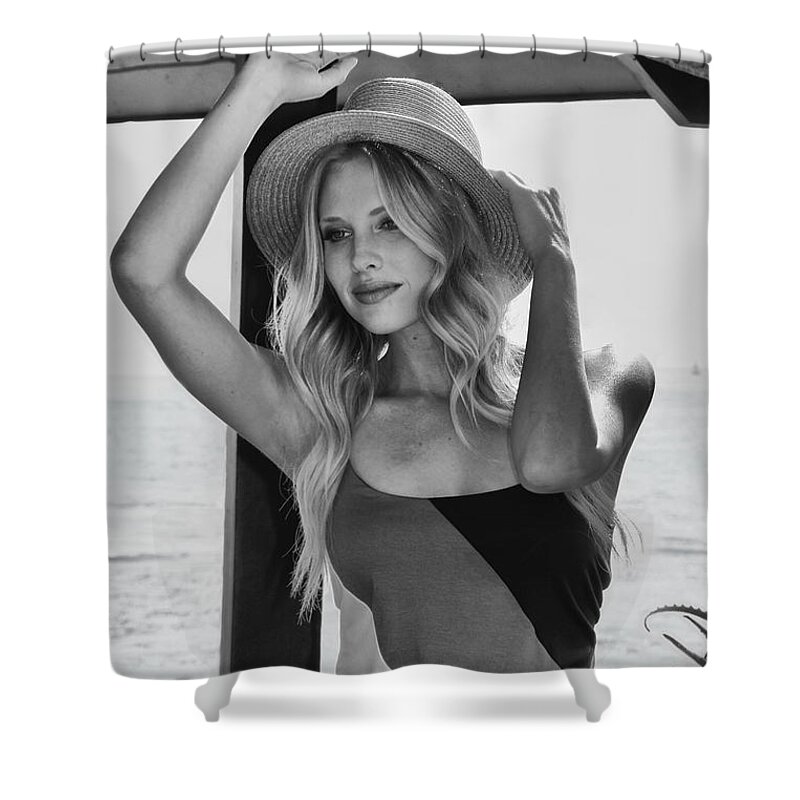 Pretty Lady Shower Curtain featuring the photograph Pretty Lady Pretty Hat by Mariola Bitner