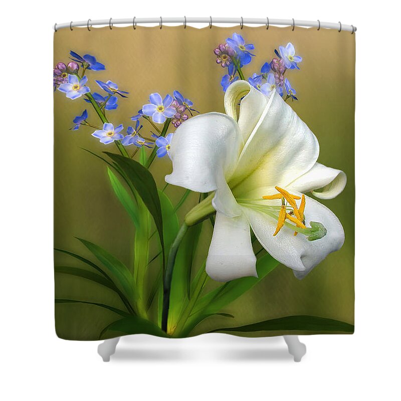 Lily Flower Shower Curtain featuring the digital art Pretty White Lily by Nina Bradica