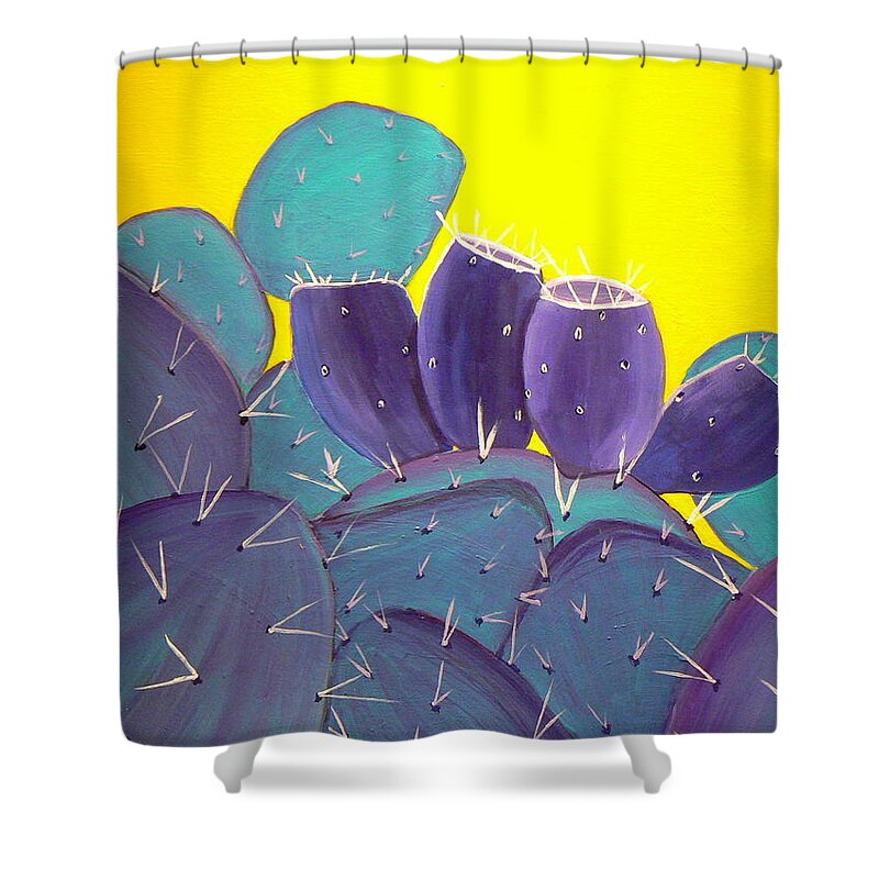 Southwestern Shower Curtain featuring the painting Prickly Pear with Fruit by Karyn Robinson