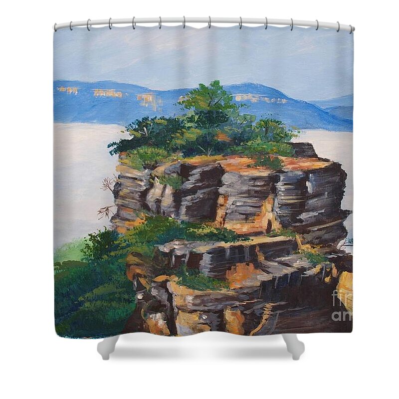 Katoomba Region Shower Curtain featuring the painting Prince henry Cliff Australia by Jean Pierre Bergoeing