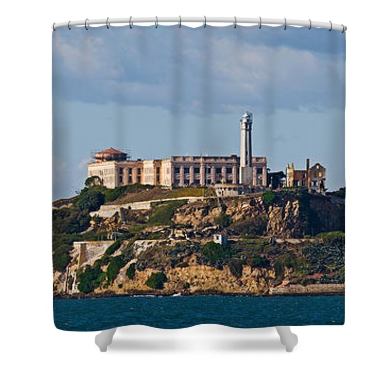 Photography Shower Curtain featuring the photograph Prison On An Island, Alcatraz Island by Panoramic Images