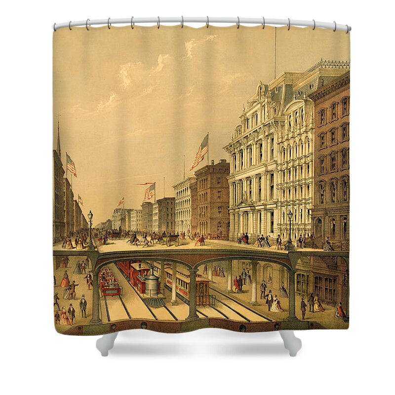 Railway Shower Curtain featuring the photograph Proposed Arcade Railway, New York, 1868 by Science Source