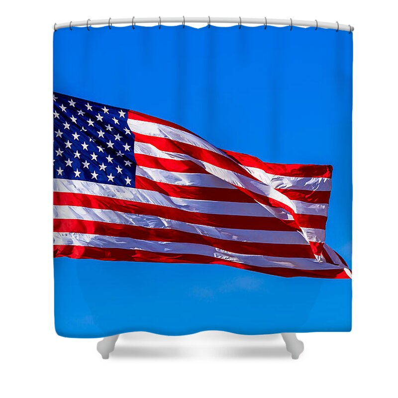 American Flag Shower Curtain featuring the photograph Proud and Free by Doug Long