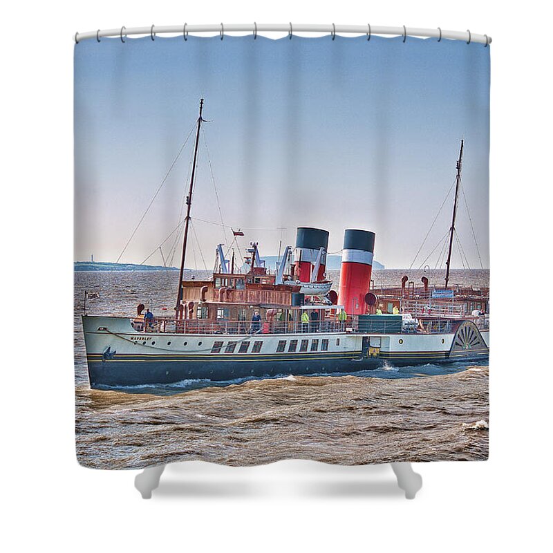 The Waverley Paddle Steamer Shower Curtain featuring the photograph PS Waverley Approaching Penarth by Steve Purnell