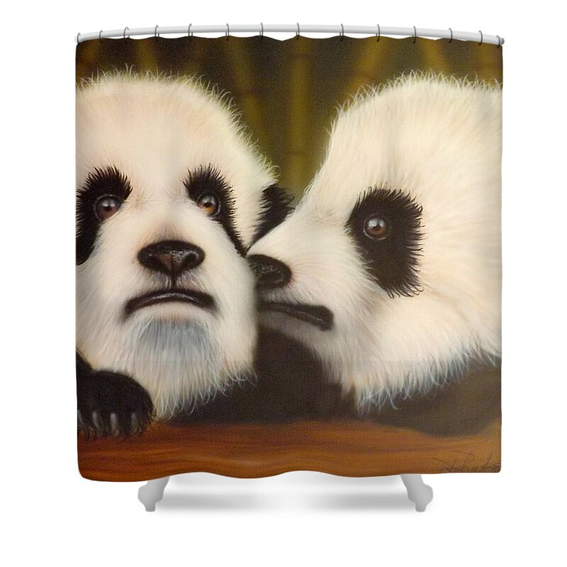 Pandas Shower Curtain featuring the painting Pssst... by Darren Robinson