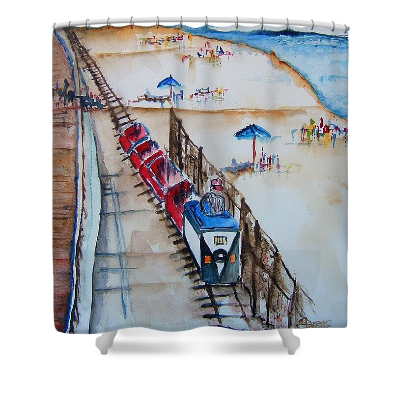 Point Pleasant Beach Shower Curtain featuring the painting Pt Pleasant NJ Sand Train by Elaine Duras