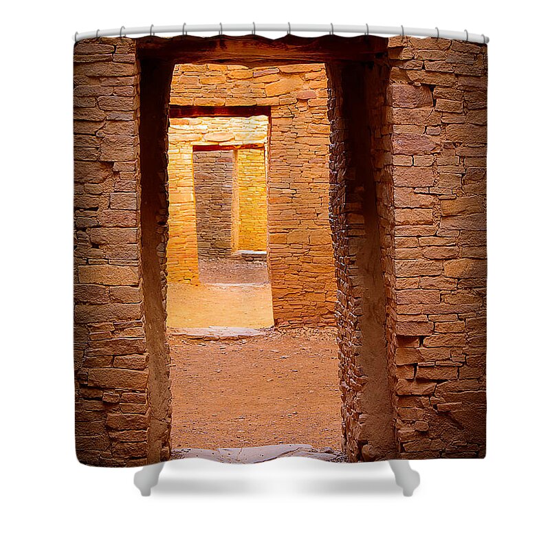 America Shower Curtain featuring the photograph Pueblo Doorways by Inge Johnsson